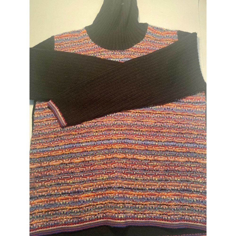 Filiforme Ribbed Wool Sweater Turtleneck Made in Italy Black Size Small - Picture 6 of 9